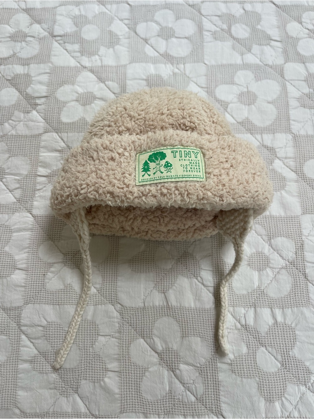 Tiny Cotton Kids Cream Sherpa Earflap Hat